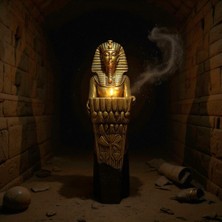 Firavun Tutankhamun Figürlü Mumluk, Antik Mısır Dekor Dekorasyon Objesi - Altın Renk