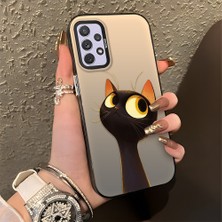 HONTINGA Samsung Galaxy A72 ile Uyumlu Kılıfı Silikon Kenar Sert Arka Düşüme Önleyici Basitlik Anti Düşme Kamera Korumali Sevimli Kedi Desen Telefon Kılıfı Kadın ve Erkek Için Uygundur K1-0575