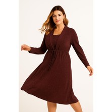 Şans Kadın Büyük Beden Bordo, Bel Bağcıklı Viskon Elbise 65N39246