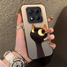 HONTINGA Xiaomi Redmi Note 14 Pro ile Uyumlu Kılıfı Silikon Kenar Sert Arka Düşüme Önleyici Basitlik Anti Düşme Kamera Korumali Sevimli Kedi Desen Telefon Kılıfı Kadın ve Erkek Için Uygundur K1-0575