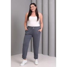 Şans Kadın Büyük Bden Gri, Bel Lastikli, Paça Detaylı Eşofman Altı Pantolon 65N39259