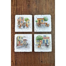 Begoloni Doğal Taş Bardak Altlığı - Sevimli Köpekler Baskılı Bardak Altlığı 10X10CM Ai Stone Coasters 587