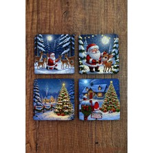Begoloni Doğal Taş Bardak Altlığı - Christmast Yeni Yıl Baskılı 10X10CM Ai Noel - Stone Coasters 530