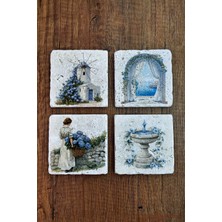Begoloni Doğal Taş Bardak Altlığı - Santoini Temalı 10X10CM Stone Coasters
