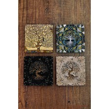 Begoloni Doğal Taş Bardak Altlığı Uv Baskılı 4'lü Set Hayat Ağacı 10X10CM - Stone Coasters