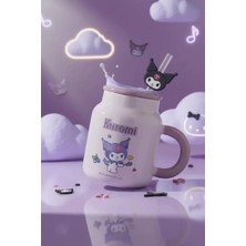 Miniso Sanrio Lisanslı Kuromi Kapaklı ve Pipetli Seramik Kupa 410 ml