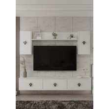 Demonte Decor 1370TV180DD-32 Duvara Montaj Tv Sehpası, Tv Ünitesi Beyaz-Gümüş