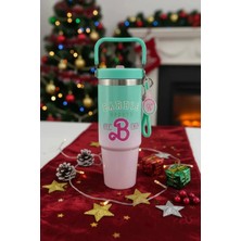 Miniso Barbie Lisanslı Çift Cidarlı Pipet ve Tutacaklı Çelik Matara