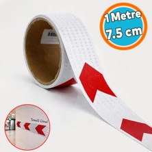 Nzb ( 1 Metre ) Kırmızı Beyaz Petekli Ok Yönlendirme Reflektörlü Reflektif Yapışkanlı 7.5 cm Şerit Bant