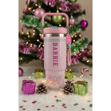 Miniso Barbie Lisanslı Çift Cidarlı Pipet ve Tutacaklı Çelik Matara