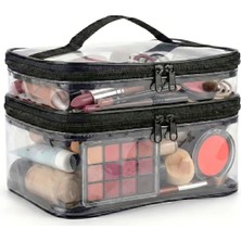Arnee Şeffaf Iki Bölmeli Seyahat Makyaj Çantası Fermuarlı, Kalın Pvc, Kadın Kozmetik Organizer Çantası