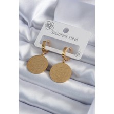 Eco Lounge 316L Çelik Gold Renk Pentagram Işleme Model Kadın Küpe
