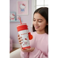 Miniso Sanrio Lisanslı Charmlı ve Pipetli Paslanmaz Çelik Matara - Hello Kitty