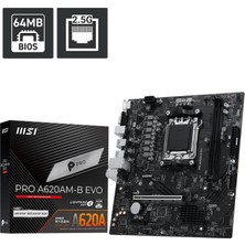 MSI Msı Pro A620AM-B Evo Am5 Ddr5 6800MHZ(OC)  Argb HDMI VGA M.2 Usb3.2 Jargb_v2 Matx