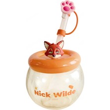 Miniso Disney Zootropolis Lisanslı Pipetli Plastik Su Kabı 600 ml (Nick)