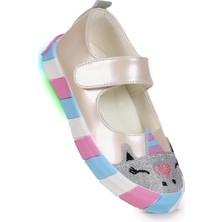 Kiko Kids  Gilan Cırtlı Işıklı Kız Çocuk Babet Ayakkabı