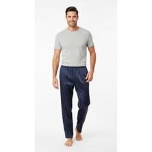 Oppland Erkek Saten Kumaş Pijama Pantolon Düz Renk Beli Lastikli Cepsiz Geniş Paça Rahat Kesim