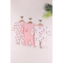 Kidello Pudra Love Ayı Baskılı Çıtçıtlı Patikli Bebek Tulumu 3-6-9 Ay