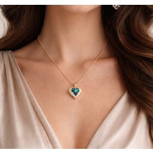 Seherden Mavi Taşlı Kalp Figürlü Ayarlanabilir Çelik Kolye