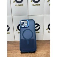 Elixem İphone 12 Pro Max Uyumlu Lacivert Case Pro Magsafe Kamera Standlı Lens Hediyeli Kılıf