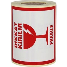 Şeylişeyler-Kırılır (Fragile) Etiketi – Beyaz Zemin Kırmızı Baskı – 100×100 mm – 500 Sarım 5 Adet