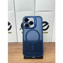 Elixem İphone 13 Pro Uyumlu Lacivert Case Pro Magsafe Kamera Standlı Lens Hediyeli Kılıf