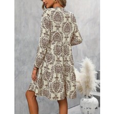 Serac Collection Kadın Uzun Kollu V Yakalı Fırfırlı Mini Süprem Elbise