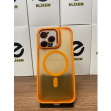 Elixem İphone 15 Pro Max Uyumlu Turuncu Case Pro Magsafe Kamera Standlı Lens Hediyeli Kılıf