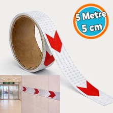 Nzb Kırmızı Beyaz ( 5 Metre ) Petekli Ok Yönlendirme Reflektörlü Reflektif Yapışkanlı En 5 cm Şerit Bant