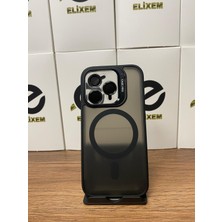Elixem İphone 15 Pro Uyumlu Siyah Case Pro Magsafe Kamera Standlı Lens Hediyeli Kılıf