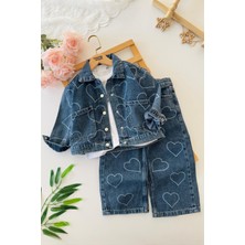 Miniğimin Cicileri Kalp Forever Baskılı Kız Çocuk 3 Lü Kot Takım -Mavi