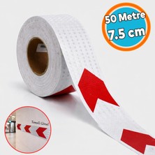 Nzb Kırmızı Beyaz Petekli Ok Yönlendirme Reflektörlü Reflektif Yapışkanlı 7.5 cm ( 50 Metre ) Şerit Bant