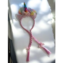 Ugly Duck Örgülü Unicorn Taç Kız Çocuk – Gökkuşağı Boynuzlu, Pembe Saçlı Simli Taç