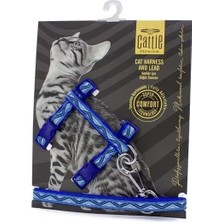 Cattie Desenli Kedi Göğüs ve Gezdirme Tasma Aparatı Mavi 1X25-40 cm