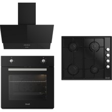Zendi ZS.4001.B 3'lü Siyah Ankastre Set  Cam Davlumbaz-Emaye Ocak- Statik Fırın ( ZD1001B-ZO21411B-ZF3001B)