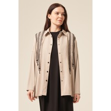 Ceremony Önü Dikiş Detaylı Bambu Tunik Çıtçıtlı Gömlek 5171 Taş