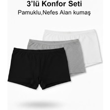 Woan 3’lü Pamuklu Bayan Boxer Seti – Siyah Beyaz Gri – Konfor Iç Giyim