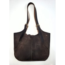 Aysefe Hakiki Deri El Yapımı Fermuarlı Organizerli Kadın Omuz Çantası