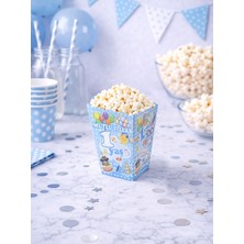 Parti Adresi 1 Yaş Temalı Mısır Kutusu - Puantiyeli Popcorn Kutusu Mavi 12'li