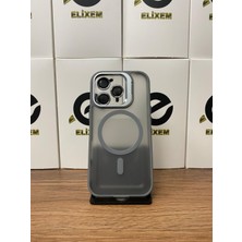 Elixem İphone 16 Pro Uyumlu Titanyum Gri Case Pro Magsafe Kamera Standlı Lens Hediyeli Kılıf