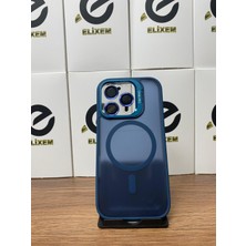 Elixem İphone 16 Pro Uyumlu Lacivert Case Pro Magsafe Kamera Standlı Lens Hediyeli Kılıf