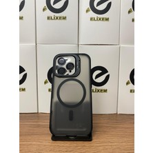 Elixem İphone 16 Pro Uyumlu Siyah Case Pro Magsafe Kamera Standlı Lens Hediyeli Kılıf