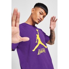 Nike Jordan Los Angeles Lakers Nba Jordan Graphic Tshirt Purple Jordan Nakış Logolu Tişört Mor