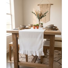 Fırfırlı Ham Keten Runner 40X110 Bohem Tasarım