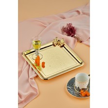 Cooker 25 cm Kelebekli Metal Kare Gold Sunum Tepsisi CKR3175