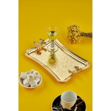Cooker Kelebekli Metal Dikdörtgen Gold Sunum Tepsisi 27X18 cm CKR3173