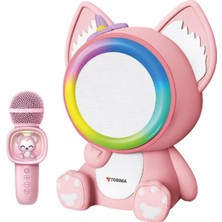 Trm Kıdmıc-04 Pembe Rgb Sevimli Kedi Figürlü Mikrofonlu Karaoke Bluetooth Hoparlör