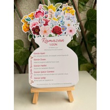 Tiny Stories TR Çiçek Temalı Ramazan Ayı 29 Günlük Masa Takvimi+ Tahta Stand(Şeffaf Düşme Korumalı) + Hediyeli