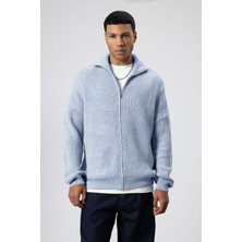 Vamos Oversize Fermuarlı Triko Hırka Bebe Mavi