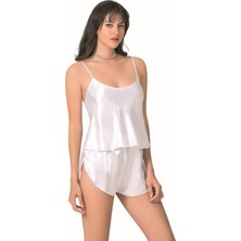 byasafkids Beyaz Saten Babydoll Şort Takımı